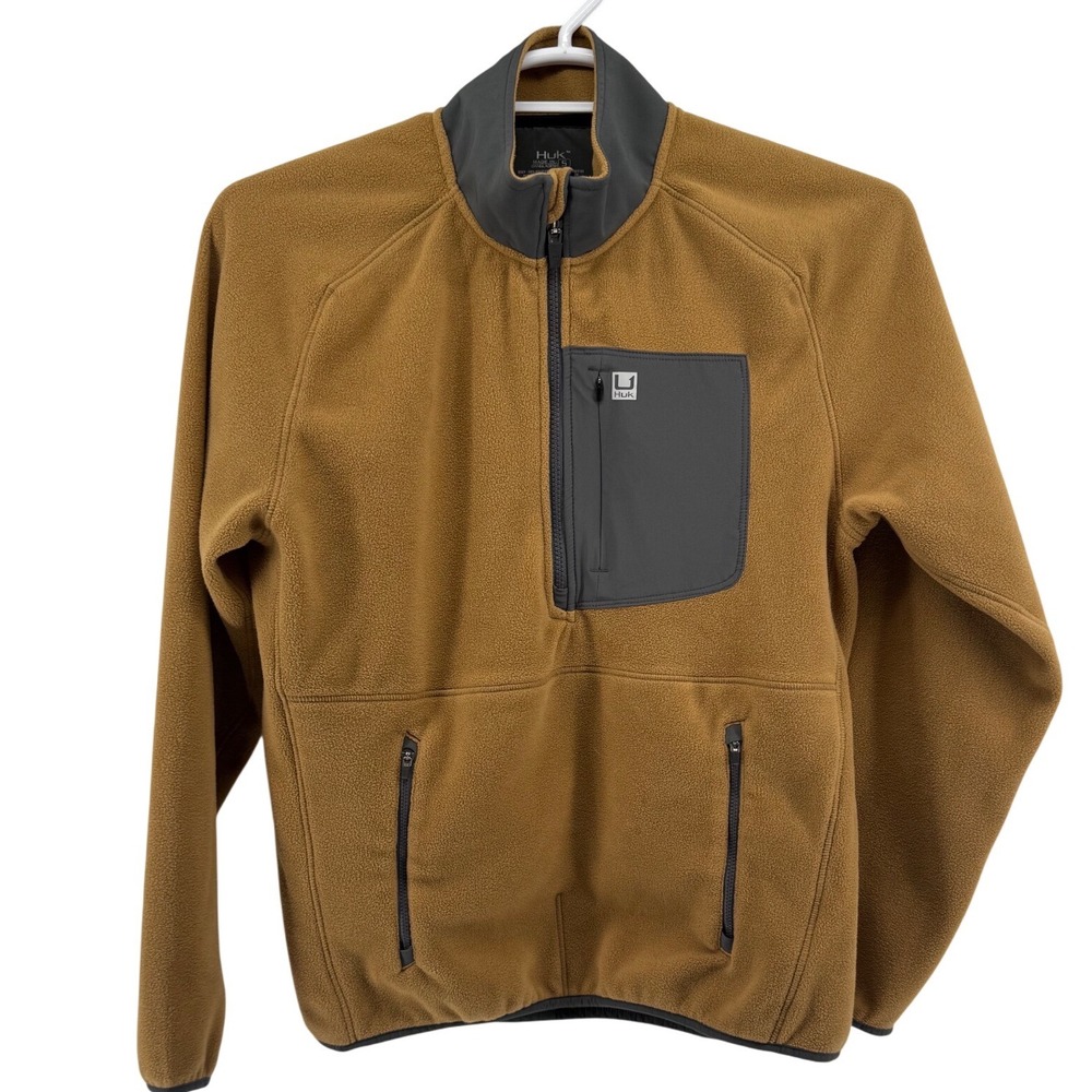 Huk Mens Brown Quarter Zip Fleece Pullover Jacket Mock Neck Size Small H1300028